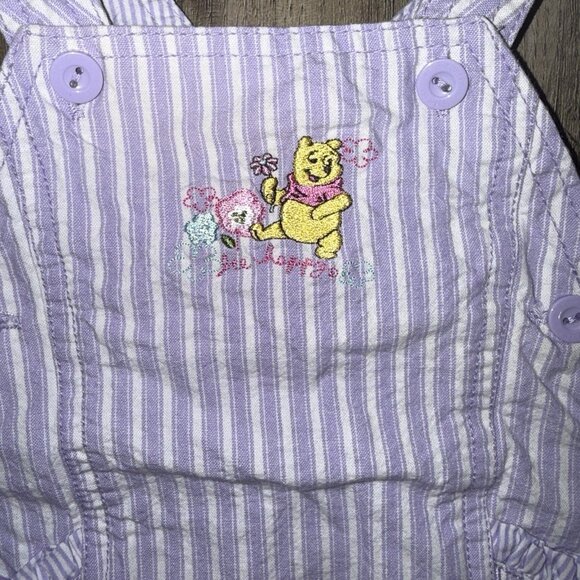 Vintage Embroidered Winnie The Pooh Overall Dress Purple Girls 0-3 Months - Picture 3 of 5